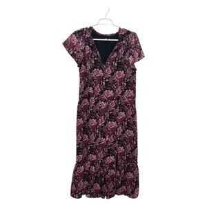 PAIGE Floral Midi Dress Ruffle Hem Black Pink Boho Small